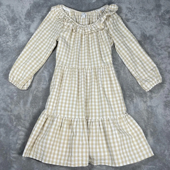 J. Crew Dress Womens 2 Seersucker Ruffle Gingham Modest Neutral Boho Prairie - Picture 6 of 11